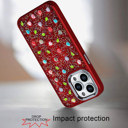 For Apple iPhone 16 (6.1") Floral Design Embedded Glass Diamond Fancy Fashion Glitter Bling Sparkly Hybrid Rugged TPU Bumper Case Cover
