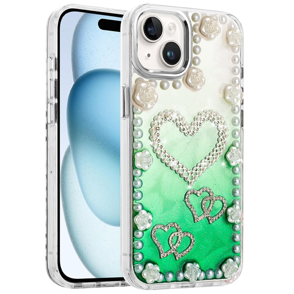 For Samsung Galaxy A16 5G Bling Fashion Design with 3D Pearls Epoxy Glitter Ornaments Chrome Edge Hard Slim PC Case Cover