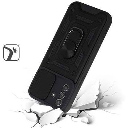 For Samsung Galaxy A15 5G Hybrid Case with Slide Camera Lens Cover, Ring Kickstand, Heavy-Duty Dual Layer TPU, Fit Magnet Car Mount Case Cover