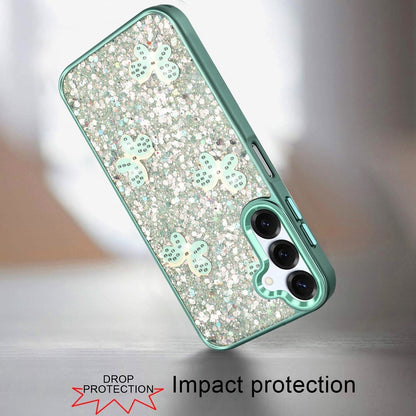 For Samsung Galaxy A16 5G Cute Butterfly Crystal Diamond Glitter Case Sparkle Bling Frame Metallic Edges, Shimmer TPU Hybrid Case Cover