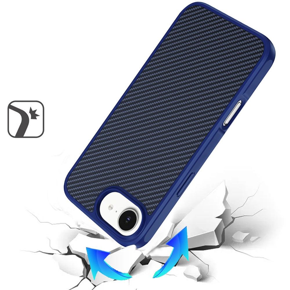 For Apple iPhone 16e Carbon Fiber Design with Magnetic HQ 2.0mm Thick Hybrid Shockproof Rubber Hard PC Case Cover