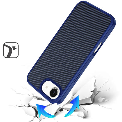 For Apple iPhone 16e Carbon Fiber Design with Magnetic HQ 2.0mm Thick Hybrid Shockproof Rubber Hard PC Case Cover