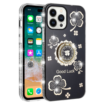 For Samsung Galaxy S26 Diamonds Bling All Around Edges Sparkly Glitter Hybrid with Ring Stand Holder Fashion Good Luck Case Cover