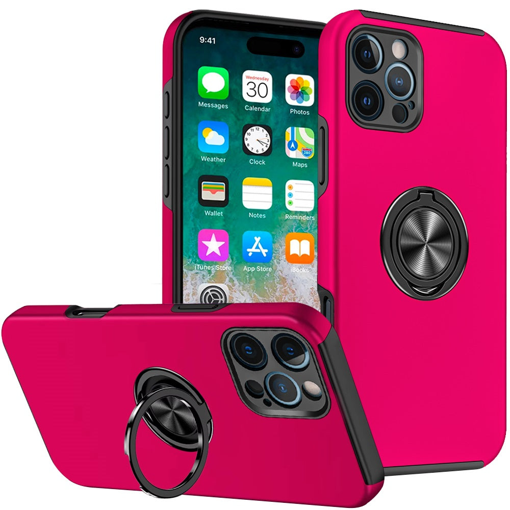 For iPhone 16 Pro Max (6.9") Hybrid 360 Degree Rotatable Metal Invisible Ring Stand Holder Slim Fit Magnetic Car Mount Shockproof Case Cover Cosmic Orange
