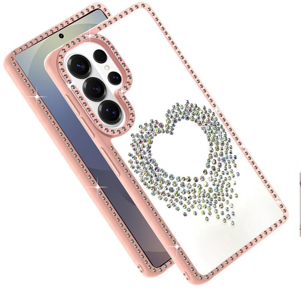For Samsung Galaxy S26 Ultra Angel Hearts Glitter Shimmer Diamond Edge Hybrid Drop Protection Shockproof Design Compatible Case Cover