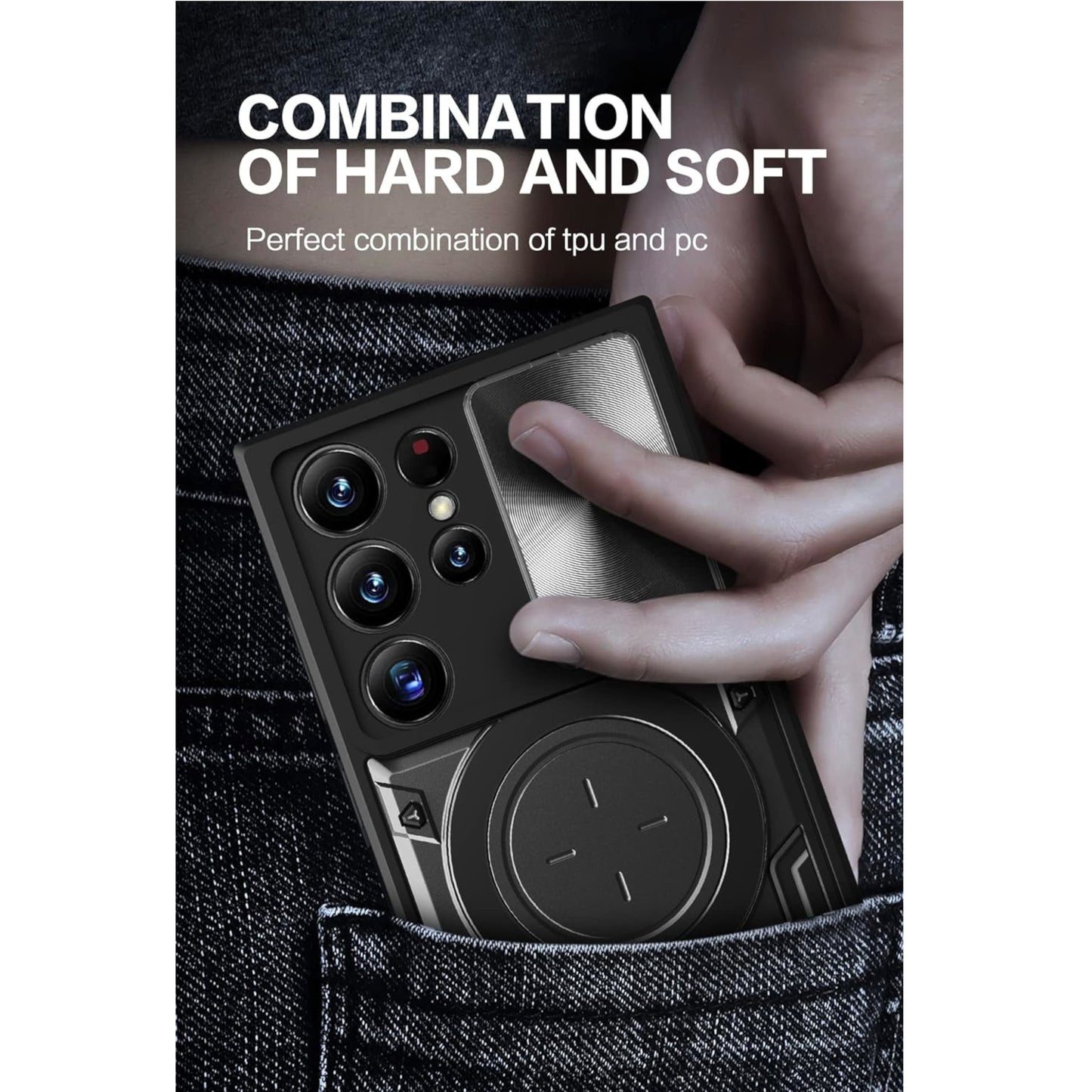 For Samsung Galaxy A17 5G Hybrid Shockproof with Magnetic Ring Stand, Compatible with Magsafe & Sliding Camera Lens Protector Case Cover