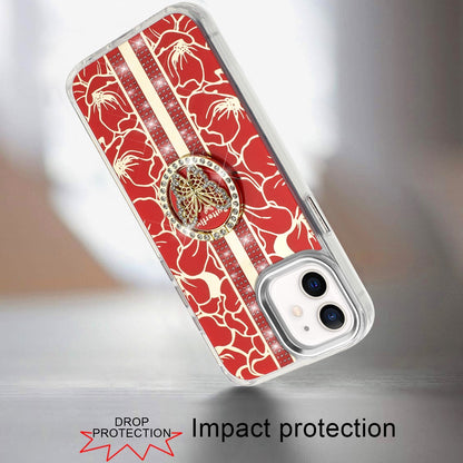 For Motorola Moto G Stylus 5G 2025 Diamonds 3D Butterfly Floral Design Bling Sparkly Glitter Hybrid Metal Fashion with Ring Stand Case Cover