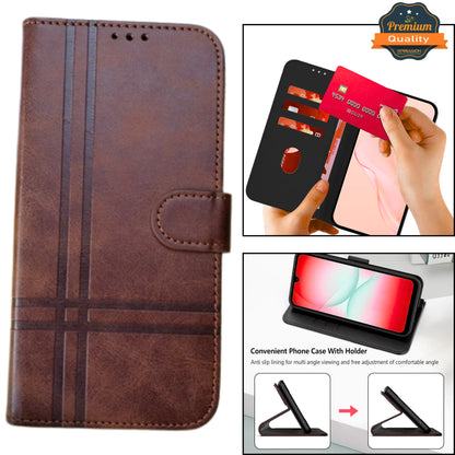 For Motorola Moto G 5G 2026 / Moto G Play 2026 Vegan Lines Leather Wallet Case with Credit Card Slot Pouch Flip, Magnetic Closure folio design Case Cover