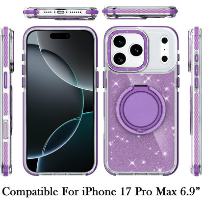 For Apple iPhone 17 Pro Max (6.9") Slim Bling Glitter Sparkly Shimmer Hybrid with Magnetic Ring and 360° Rotational Stand [Compatible with Magsafe] Case Cover
