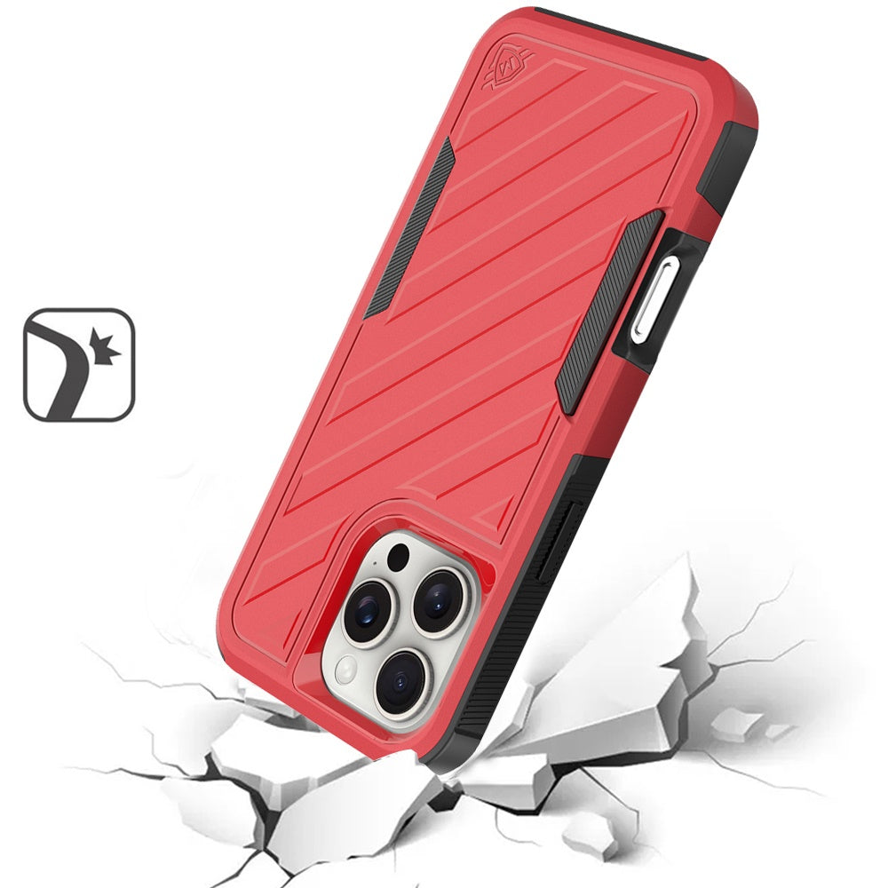 For iPhone 16 (6.1") Hybrid lined shockproof dual layer Rugged 2in1 Hard PC & Silicone TPU Non Slip Textured Tough Armor Case Cover Red+Black