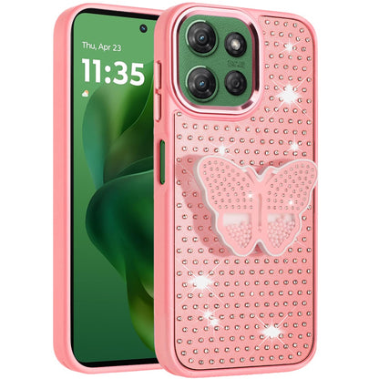 For Motorola Moto G Power 5G 2025 Butterfly Moveable Grip 3D Pop Stand Full Diamond Bling Sparkling TPU Fashion Hybrid Case Cover