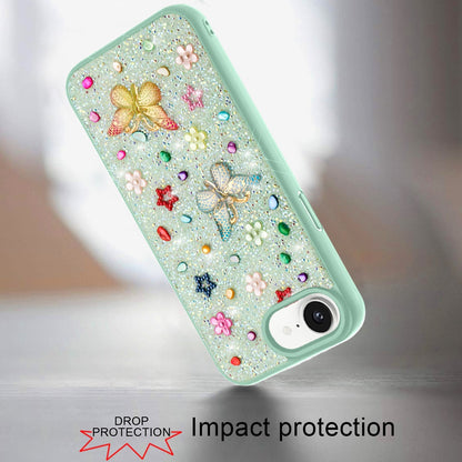 For Apple iPhone 16 Pro (6.3") Diamond Butterfly 3D Glitter Bling Design, Slim Hybrid Sparkle Protective Cover TPU for Women Girls Case Cover