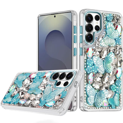 For Samsung Galaxy S26+ / S26 Plus 3D Diamond Floral Butterfly Bling Stone Hybrid, Sparkly Rhinestone Gemstone Back Shockproof Case Cover