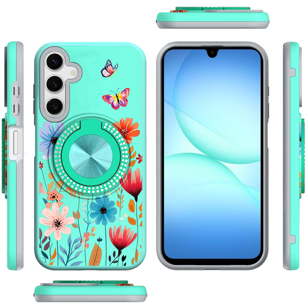 For Samsung Galaxy S25 Fan Edition /Galaxy S25 FE Pattern Design Hybrid with Invisible Ring Stand & Magnetic Back, Shockproof Protective Grip Case Cover