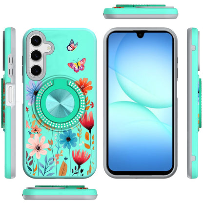 For Samsung Galaxy S25 Fan Edition /Galaxy S25 FE Pattern Design Hybrid with Invisible Ring Stand & Magnetic Back, Shockproof Protective Grip Case Cover