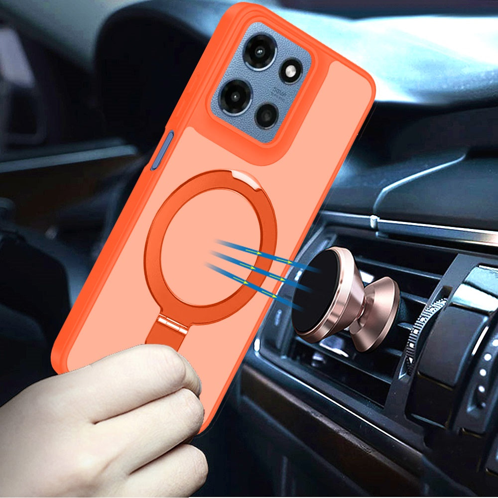 For Motorola Moto G 5G 2026/2025 Magnetic Circle Back with Ring Stand Full Rotation Matte Hybrid Shockproof Case Cover Cosmic Orange