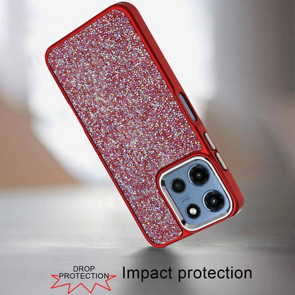 For Motorola Moto G 5G 2026/2025 Crystal Sparkle Diamond Glass Full Mini Glitter Bling Frame TPU Hybrid Protective Case Cover Red