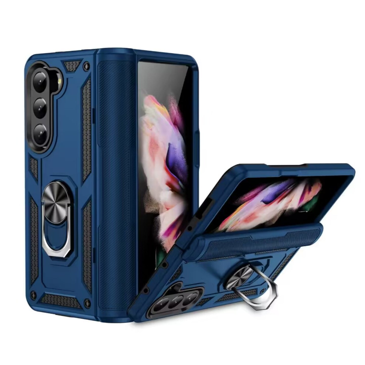 For Samsung Galaxy Z Fold 7 Shockproof Hybrid Dual Layer PC + TPU with Metal Ring Kickstand Heavy Duty Armor Shell Case Cover
