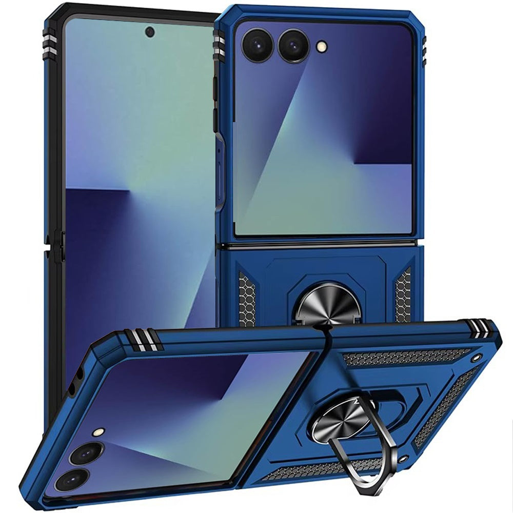 For Samsung Galaxy Z Flip 7 Hybrid Shockproof Protective with Magnetic 360° rotating Ring Kickstand, TPU Rubber PC Case Cover