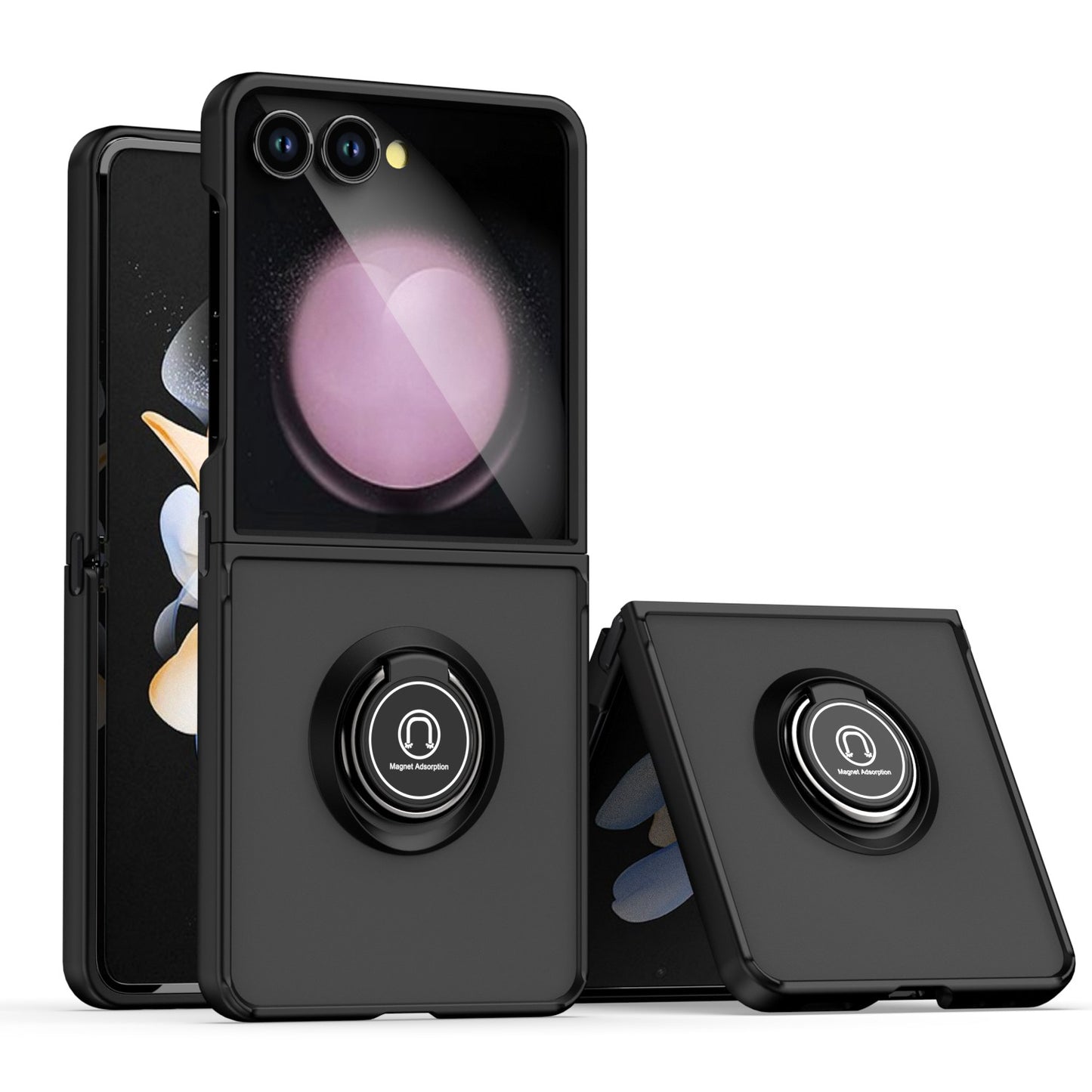 For Samsung Galaxy Z Flip 7 Semi Transparent Matte Hybrid Protective PC & TPU Shockproof with 360° Rotation Ring Stand Case Cover