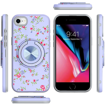 For Apple iPhone SE 3 (2022) SE/8/7 Pattern Design Hybrid with Invisible Ring Stand & Magnetic Back, Shockproof Protective Grip Case Cover