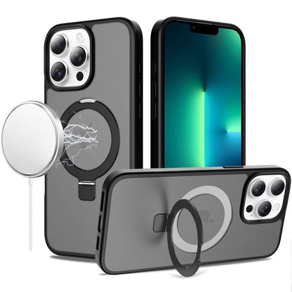 For Apple iPhone 13 Pro Magnetic Circle Back with Ring Stand Full Rotation Matte Hybrid Shockproof Case Cover