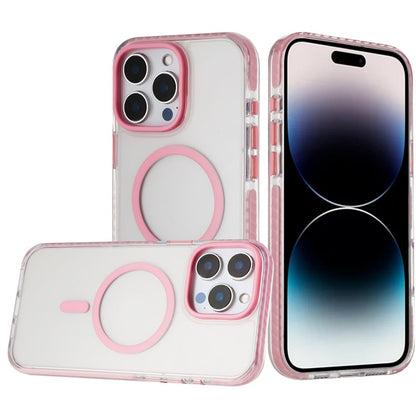 For iPhone 14 Pro Max (6.7") Transparent Hybrid with Color-Matched Magnetic Circle, Rubber TPU Frame Hard PC Shockproof Case Cover