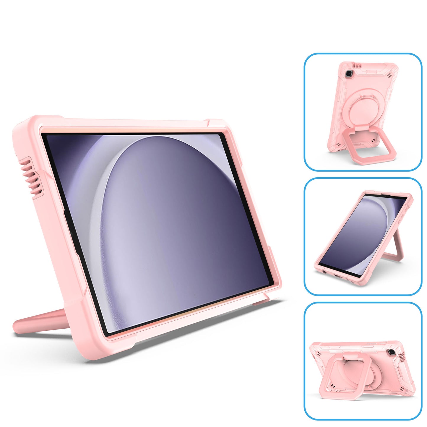 For Tough Hybrid 3 in 1 Case with 180° Rotating Kickstand, Adjustable Shoulder Strap, Shockproof TPU Rubber PC Rose Gold Tablet Case Cover