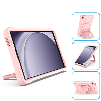 For Tough Hybrid 3 in 1 Case with 180° Rotating Kickstand, Adjustable Shoulder Strap, Shockproof TPU Rubber PC Rose Gold Tablet Case Cover