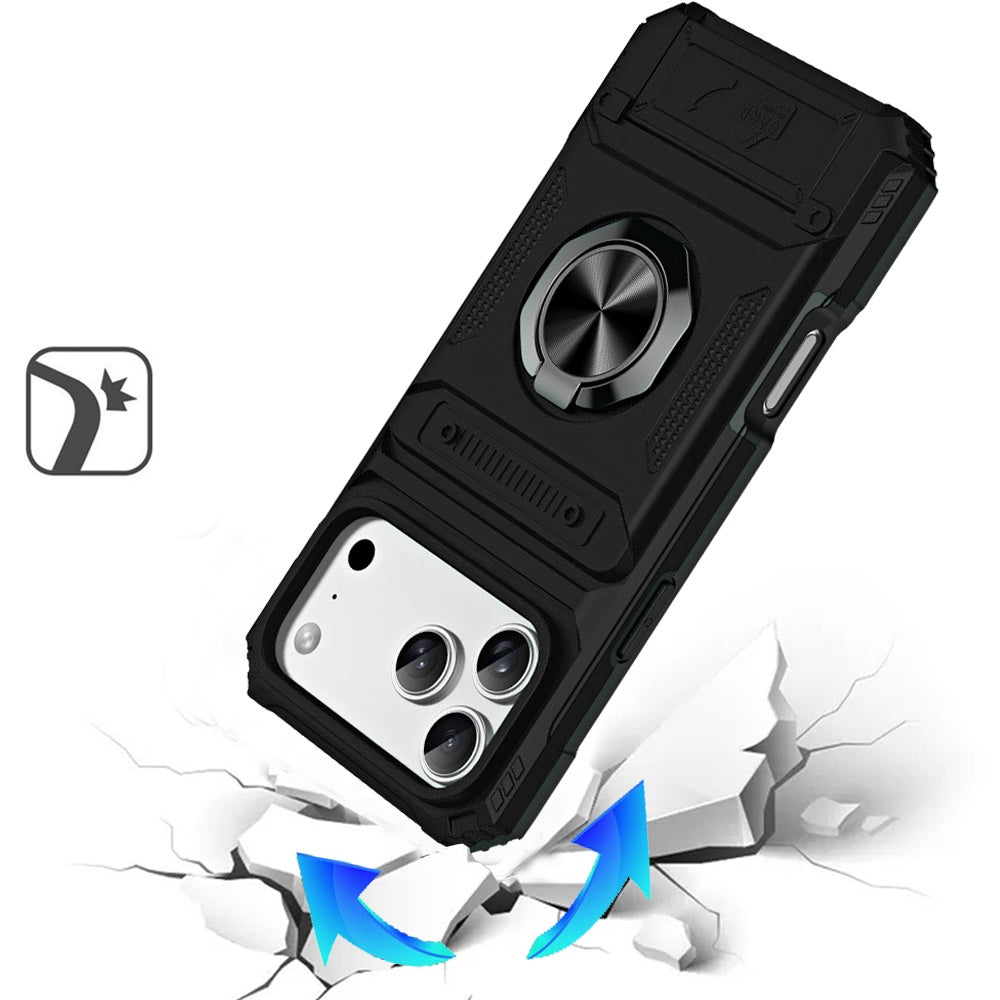 Phone Case for Apple iPhone 17 Pro Max (6.9") Multi Functional Card Slot Shockproof Metal Ring Hybrid Wallet Rugged Protective Grip Heavy Duty Durable Cover