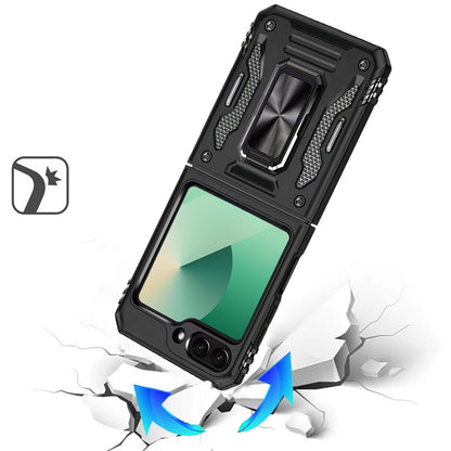 For Samsung Galaxy Z Flip 7 Tough Hybrid Case with Movable Camera Window & Metal Ring Stand Shockproof Case Cover