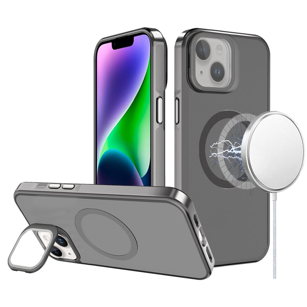 For Apple iPhone 11 Tough HQ Hybrid Case with Aluminum Frame Camera Stand, Compatible with MagSafe, Translucent Matte Shockproof Case Cover
