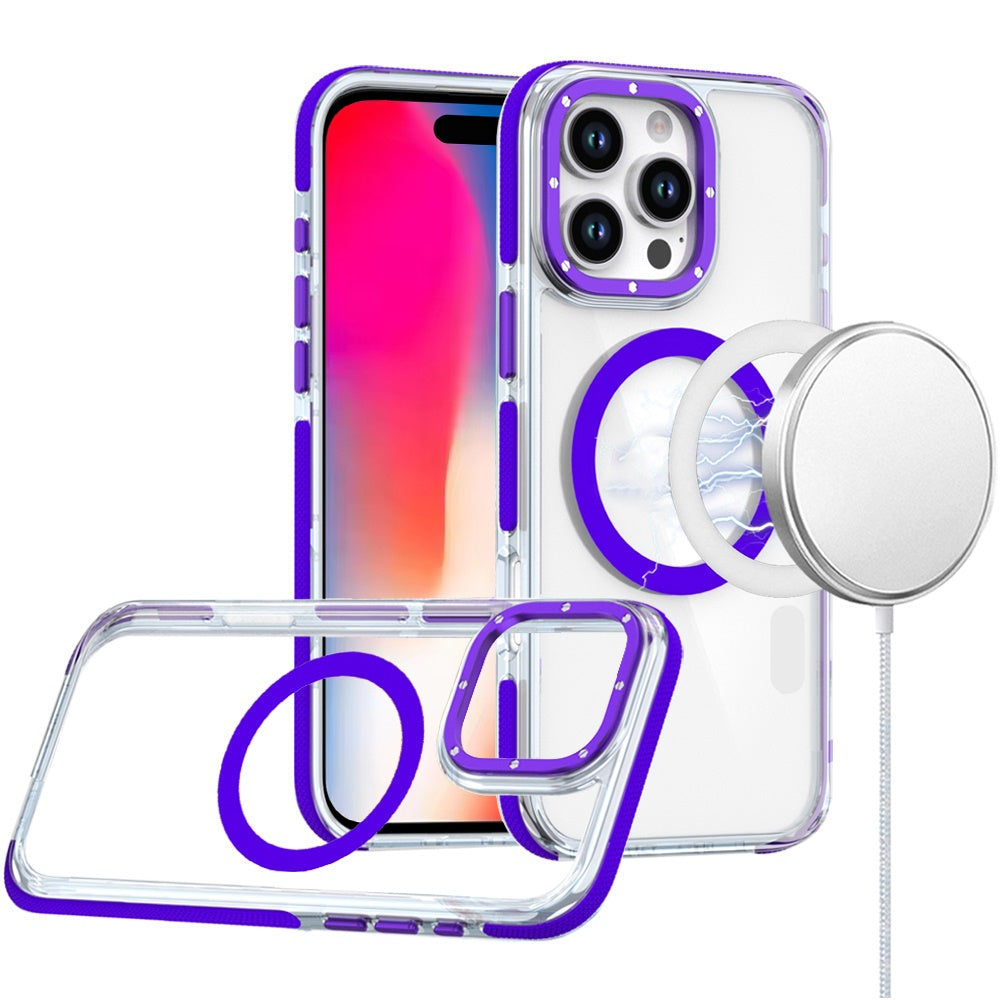 For Apple iPhone 16 Pro (6.3") Transparent back with Colorful Frame Strong Magnetic Circle [Compatible with Magsafe] Slim Shockproof Case Cover