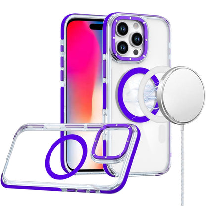 For Apple iPhone 16 Pro (6.3") Transparent back with Colorful Frame Strong Magnetic Circle [Compatible with Magsafe] Slim Shockproof Case Cover
