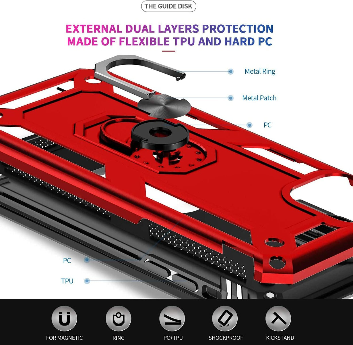 For Motorola Razr+ 2025, Motorola Razr+ Plus (2025) Shockproof Hybrid Dual Layer PC + TPU with Metal Ring Kickstand Heavy Duty Armor Shell Case Cover Red