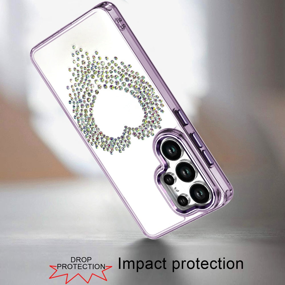 For Samsung Galaxy S25 Ultra Angel Hearts Bling Glitter Diamond Hybrid TPU Cover, Colorful Frame Shockproof Protective Back Case Cover