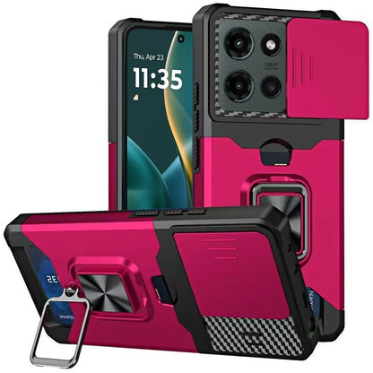 For Motorola Moto G Stylus 5G 2026 /2025 Wallet Case with Ring Stand & Slide Camera Cover Back Credit Card Slot Holder, Military Grade Case Cover Cosmic Orange