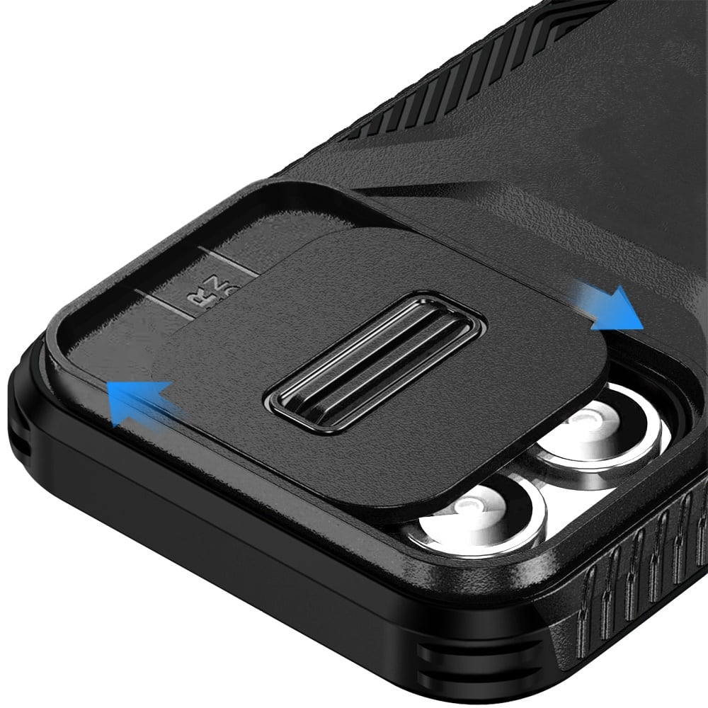 For Apple iPhone 11 Pro Max Slim Fit Shockproof Hybrid with Slide Camera Window Covering, Rugged Tpu Silicone Hard PC Bumper Case Cover Black