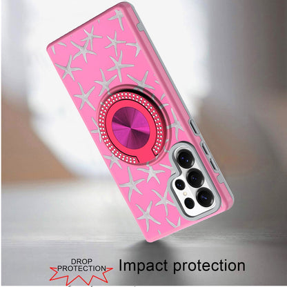 For Samsung Galaxy S26 Ultra Pattern Design Hybrid with Invisible Ring Stand & Magnetic Back, Shockproof Protective Grip Case Cover