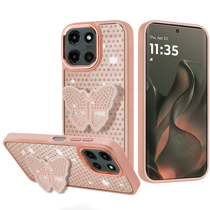 For Motorola Edge 2025 Butterfly Moveable Grip 3D Pop Stand Full Diamond Bling Sparkling TPU Fashion Hybrid Case Cover
