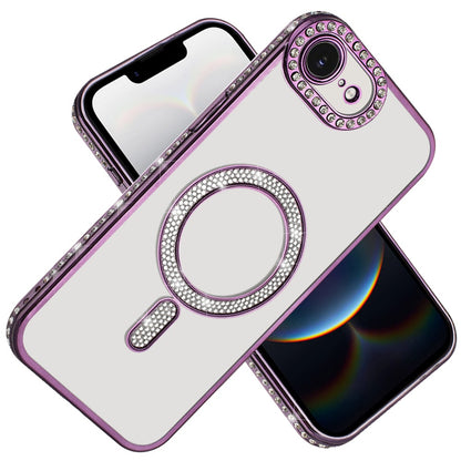 For Apple iPhone 16e Bling Case with Diamond Magnetic Circle, Transparent Slim Shockproof Hybrid Slim Fit Case Cover