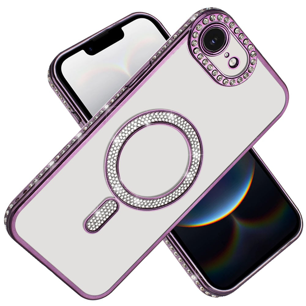 For Apple iPhone 16e Bling Case with Diamond Magnetic Circle, Transparent Slim Shockproof Hybrid Slim Fit Case Cover