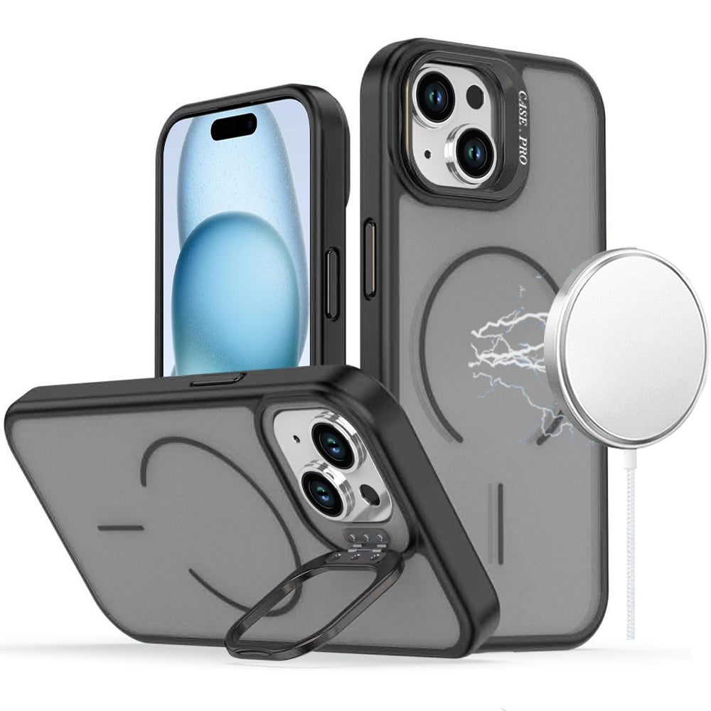 Phone Case for iPhone 15 (6.1") Magnetic Shockproof Hybrid Camera Stand Guard Anti Slip Durable Protective Matte Design Cover