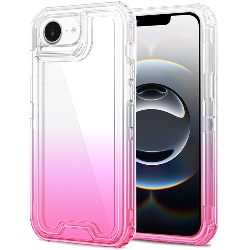 For Apple iPhone 16e Hybrid 3-in-1 Clear Case - Two-Tone Transparent Shockproof TPU + Hard Protective Frame Case Cover