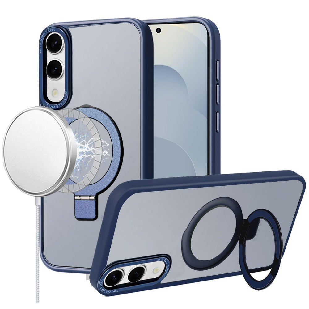 For Samsung Galaxy S25 EDGE Magnetic Metal Matte with Built-in MagSafe Stand, Hybrid Shockproof Armor, TPU Frame Case Cover