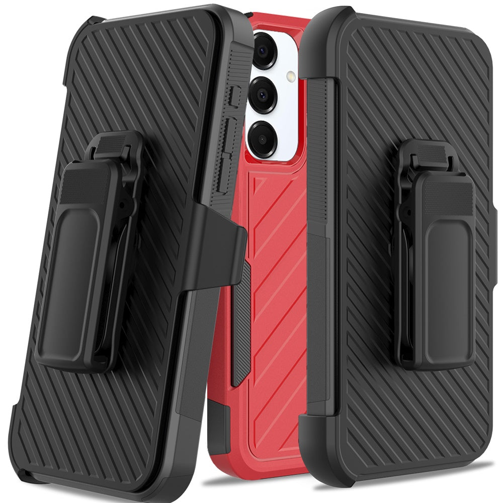 For Apple iPhone 17E /16E Rugged 2in1 Armor Combo Belt Clip Holster, Non-Slip Tough Hybrid lined Shockproof Case Case Cover Red+Black