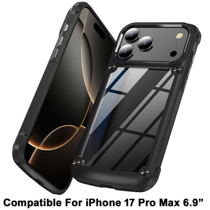For Apple iPhone 17 Pro Max Hybrid Transparent Rubber with Metal Buttons & Camera Edges Hard TPU Corner Frame Bumper Case Cover