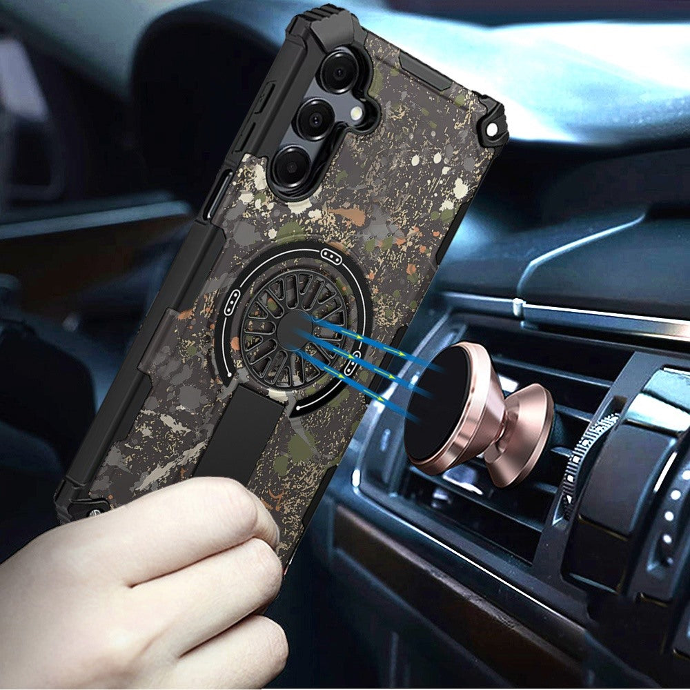 Phone Case for Samsung Galaxy A17 5G Magnetic Car Mount Friendly Hybrid Rugged Grip Shockproof Anti Slip Textured Armor Durable Protective Cover Natural Splash Paint