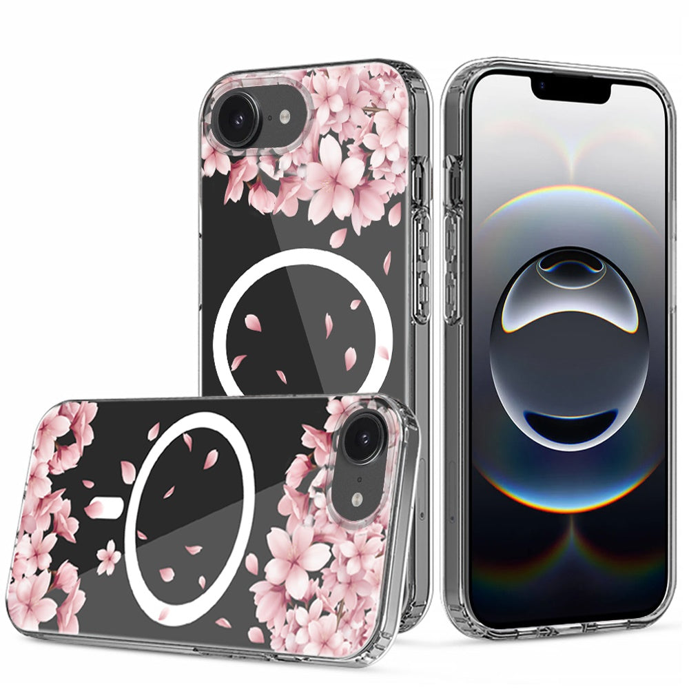 For Apple iPhone 16e Hybrid Flower Design Stylish Fashion Case, MagSafe Compatible, Thick Shockproof Hard PC Case Cover