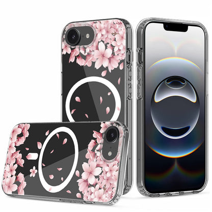 For Apple iPhone 16e Hybrid Flower Design Stylish Fashion Case, MagSafe Compatible, Thick Shockproof Hard PC Case Cover